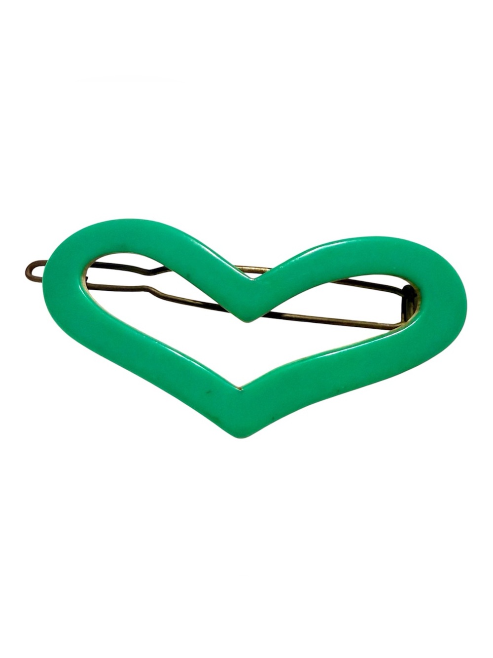 1960’s‎ Extra Wide French Barretre in a Heart Shape, Kelley Green, 2.6” Wide!